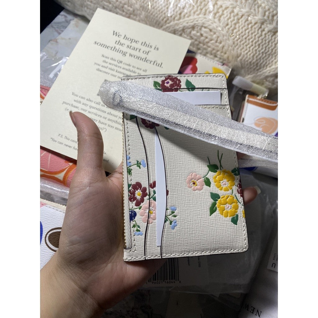 ORIG & IMPORTED KSKS Morgan Bouquet Toss Embossed Card Case Wristlet Wallet in Halo White