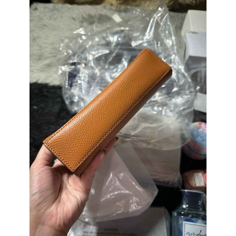 SALE! ORIG & IMPORTED MJ The Grind Leather Cosmetic Pouch Brown Smoked Almond