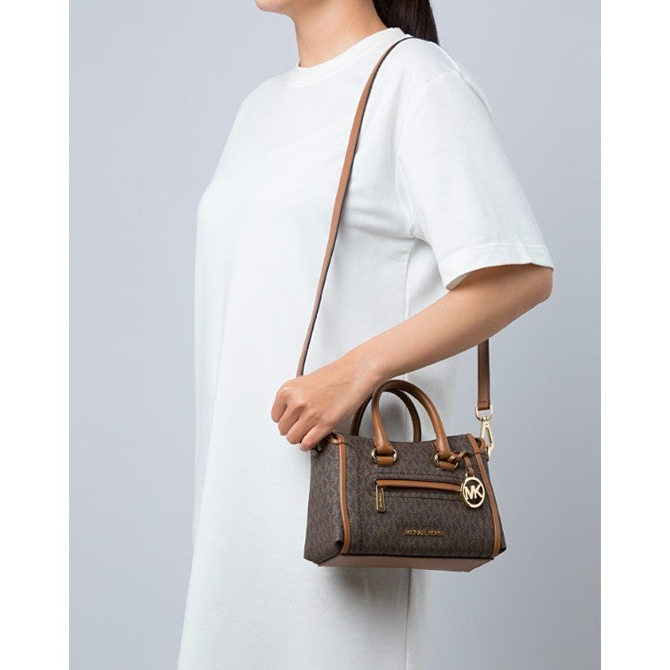 ORIG & IMPORTED MK Carine Signature Leather Extra Small Mini Satchel Bag in MonoBrow