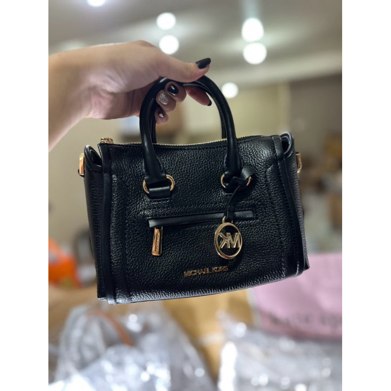 ORIG & IMPORTED MK Carine Leather Extra Small Mini Satchel Bag in Black