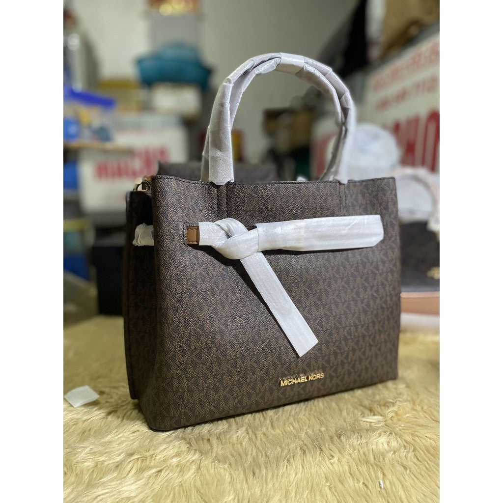 MK Emilia Large Logo Satchel Brown Bag
