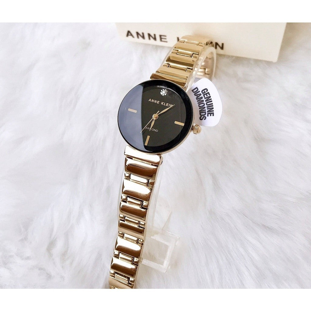AK Klein Women's AK/2434BKGB Diamond-Accented Gold-Tone Bracelet Watch