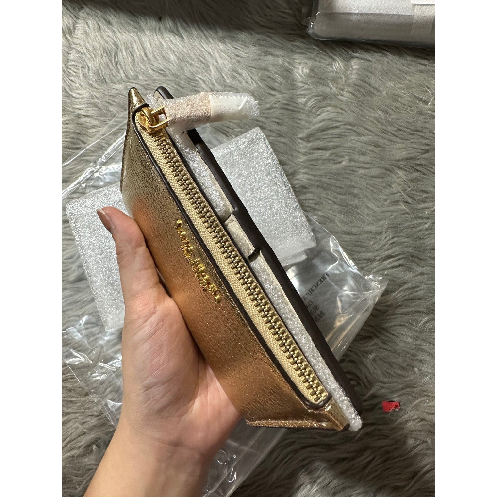 ORIG & IMPORTED KS Retail Morgan Metallic Small Slim Bifold Wallet GOLD