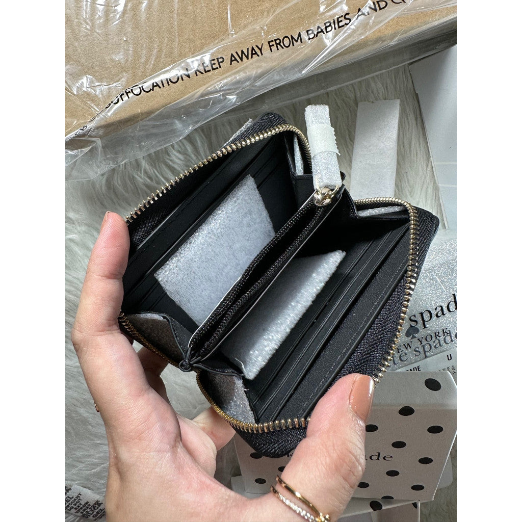 ORIG & IMPORTED KS Cheers Boxed Small Zip Around Card Case Wallet Black Polka