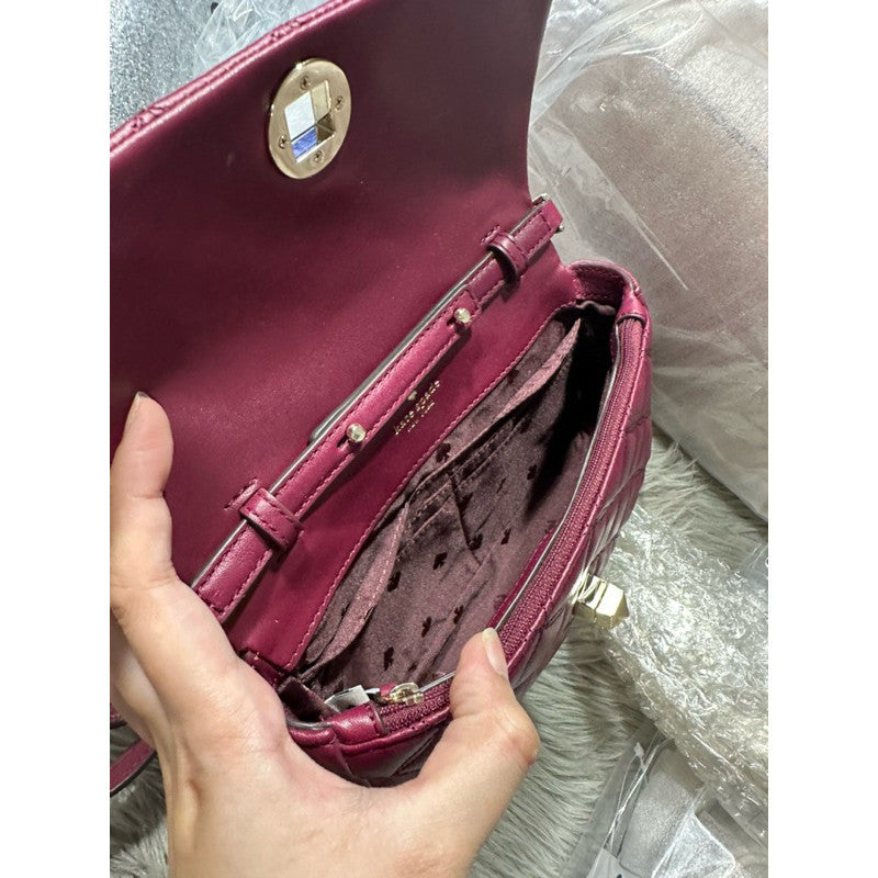 ORIG & IMPORTED KS Burgundy Maroon Quilted Natalia Flap Crossbody Small Bag