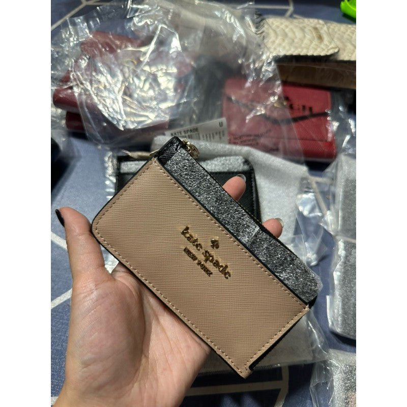 ORIG & IMPORTED KS Madison Top Zip Card Holder Wallet in Black and Beige