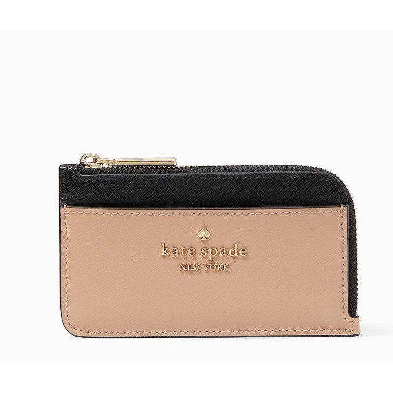 ORIG & IMPORTED KS Madison Top Zip Card Holder Wallet in Black and Beige