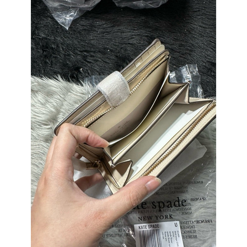 ORIG & IMPORTED KS Signature Spade Flower Medium Compact Bifold Wallet Beige