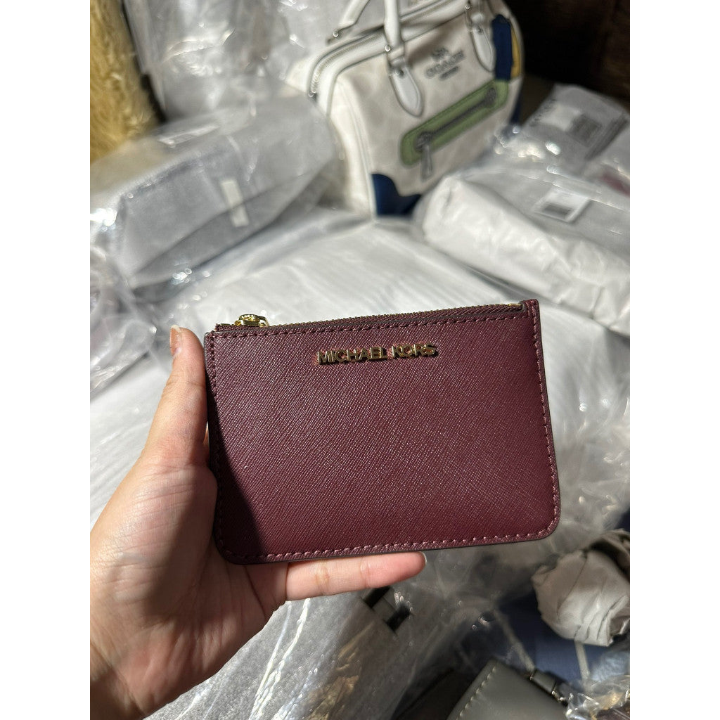 ORIG & IMPORTED MK Small Top Zip Coin Pouch ID Holder Wallet Maroon Merlot