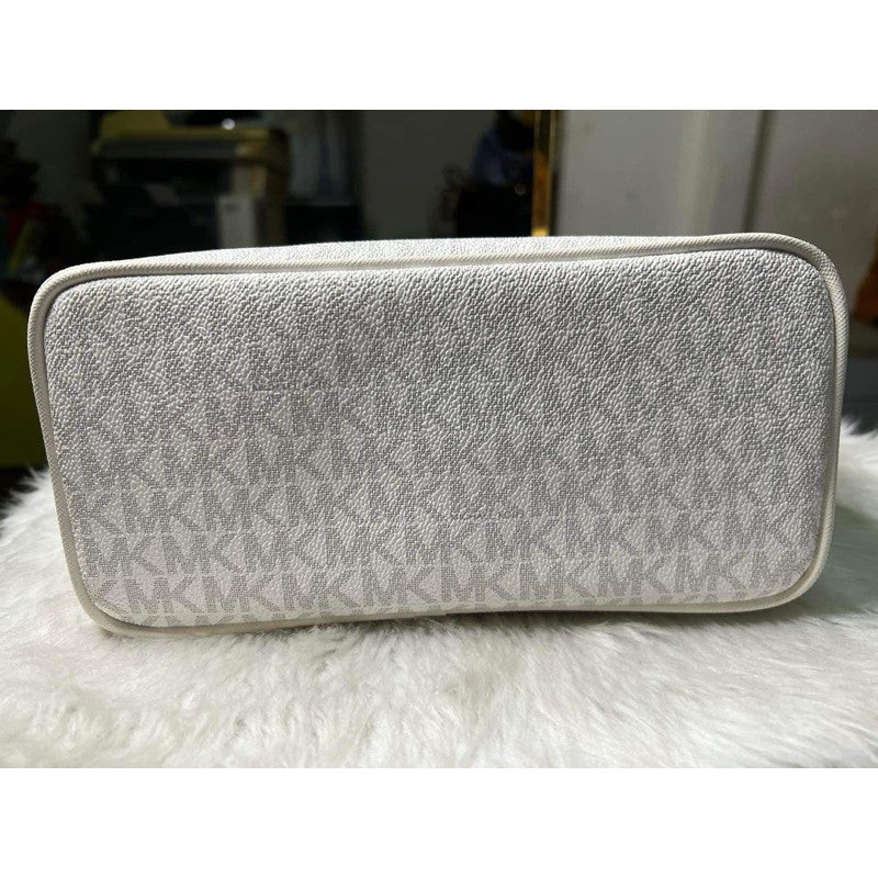 ORIG Preloved MK Jet Set Travel Extra-Small Logo Tote Bag Optic White