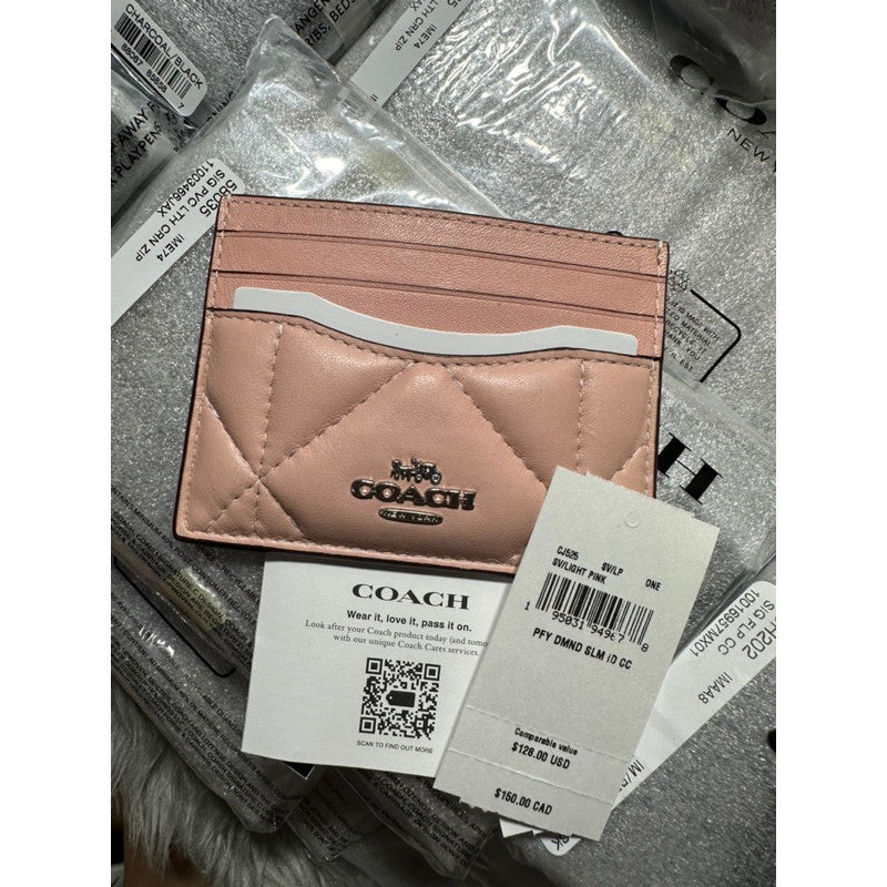 ORIG & IMPORTED CCH Mini rowan & Slim Id Card Holder Wallet Quilted With Puffy Diamond Pink/Purple
