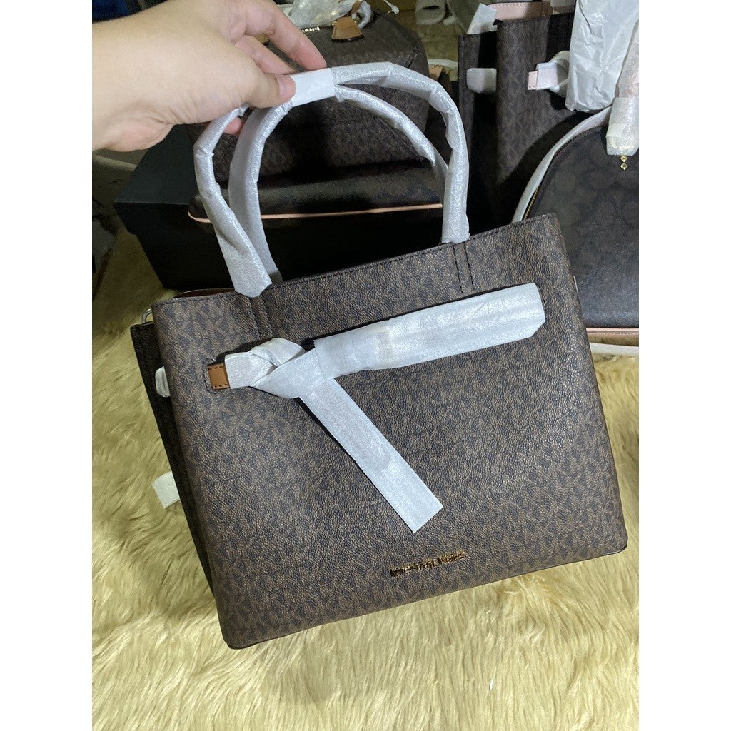 MK Emilia Large Logo Satchel Brown Bag
