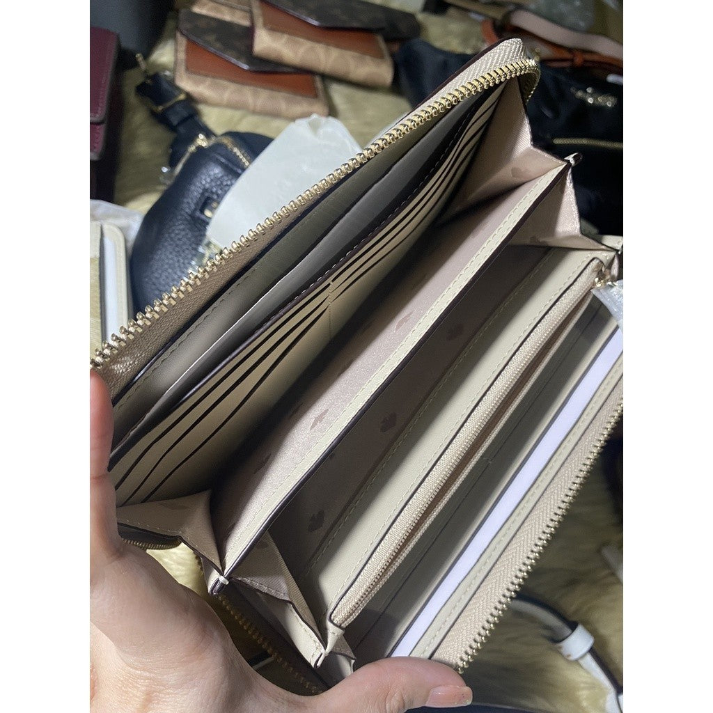 KS leila colorblock large continental long wallet in light sand