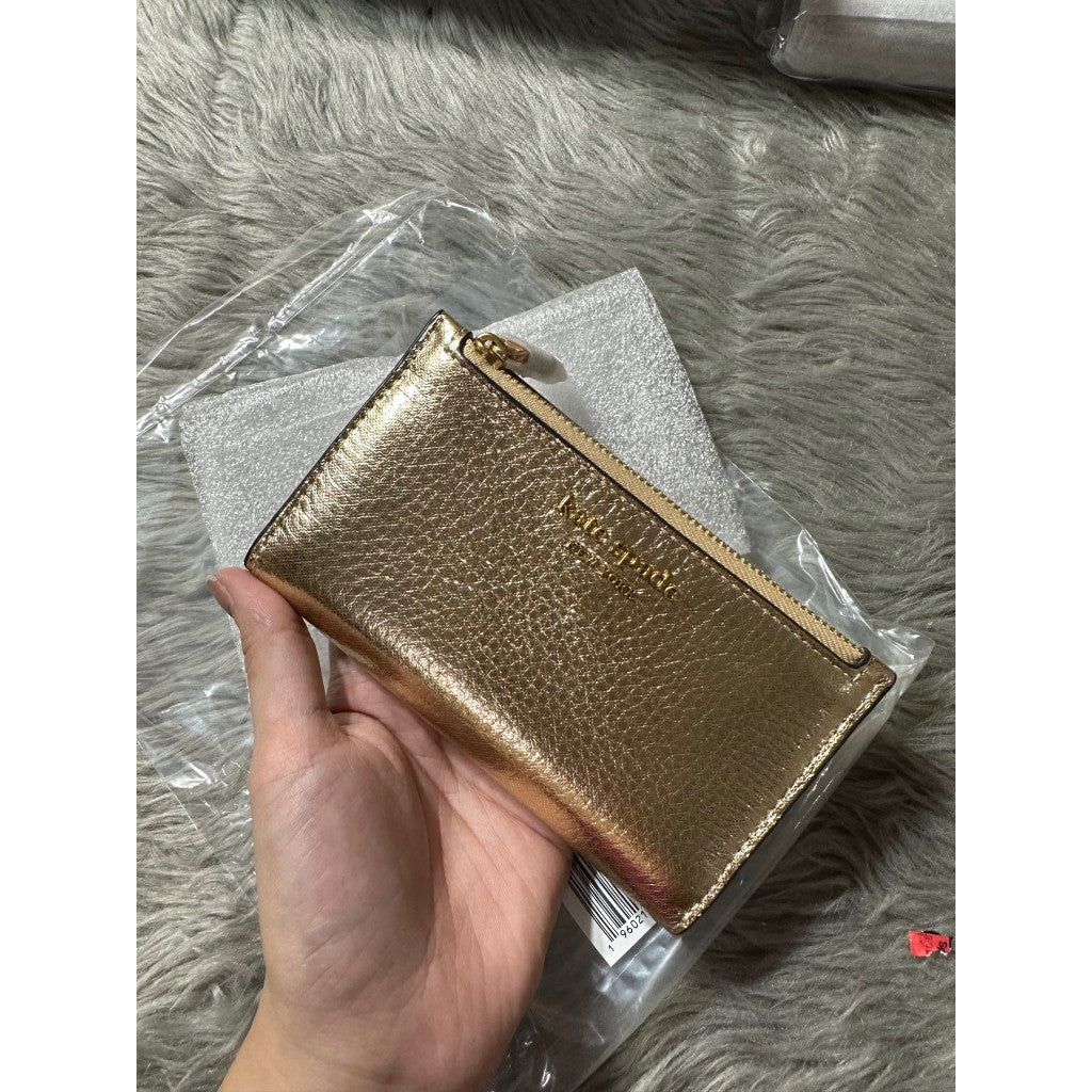 ORIG & IMPORTED KS Retail Morgan Metallic Small Slim Bifold Wallet GOLD