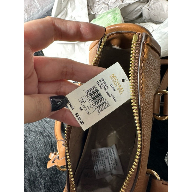 ORIG & IMPORTED MK Carine Leather Extra Small Mini Satchel Bag in Brown