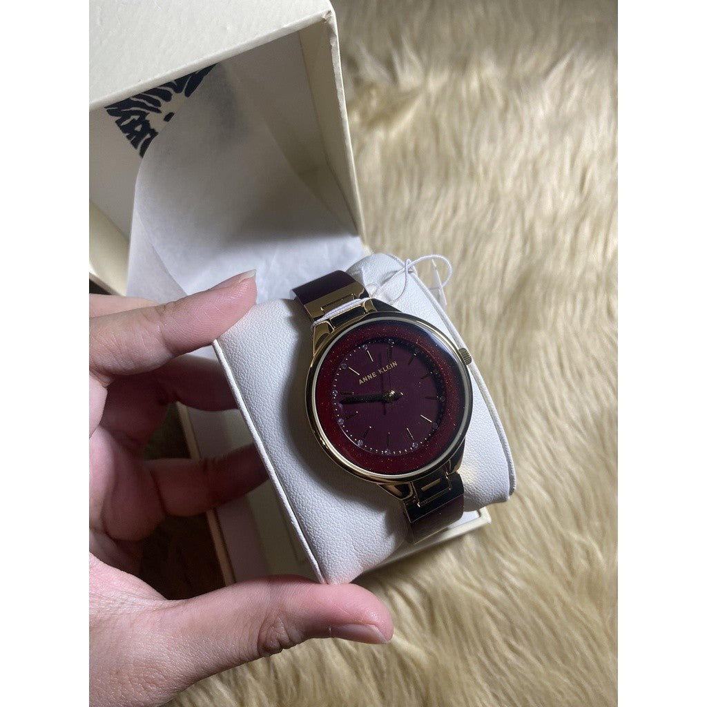 AK Klein Women's AK/1408BYBY Premium Crystal Accented Gold-Tone and Burgundy Watch