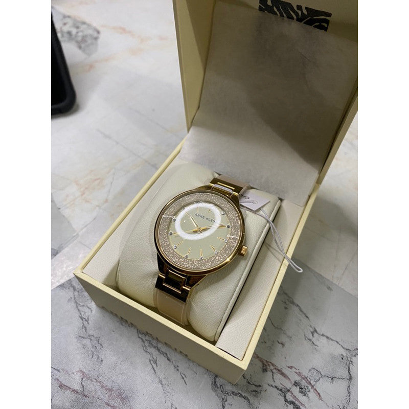 AK Klein Women's AK/1408CRCR Premium Crystal Accented Cream Bangle Watch