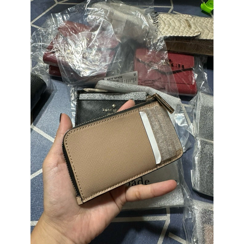 ORIG & IMPORTED KS Madison Top Zip Card Holder Wallet in Black and Beige