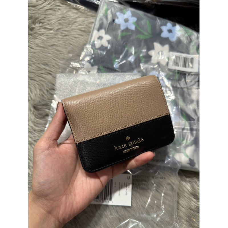 ORIG & IMPORTED KS Madison Saffiano Leather Small Bifold Wallet in Beige/Black