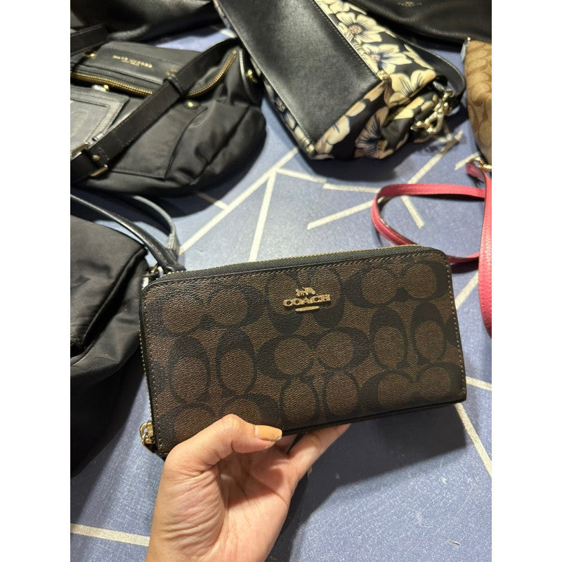 ORIG PRELOVED  CCH Long Zip Around Wallet In Signature Canvas Dark Brown