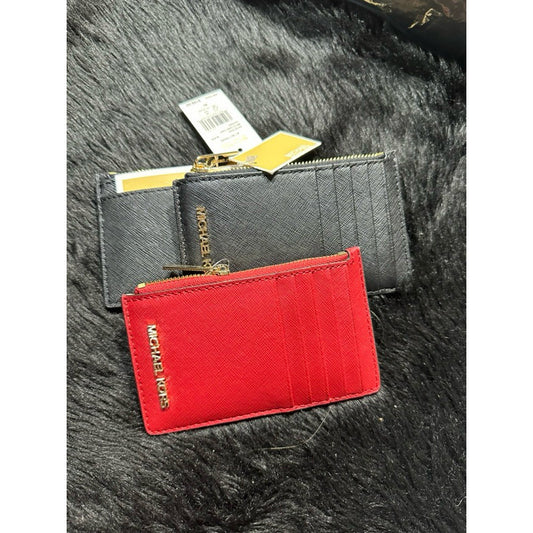 ORIG & IMPORTED MK Jet Set Zip Card Case Holder Wallet Coin Red/Black