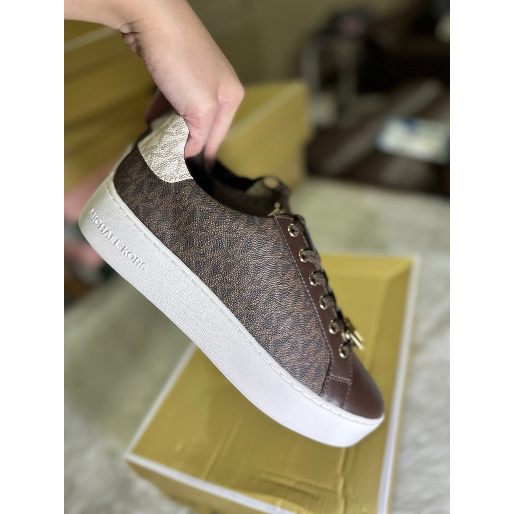 SALE! AUTHENTIC/ORIGINAL Michael K0rs MK Poppy Color-Block Logo Vanilla Brown Sneaker Shoes