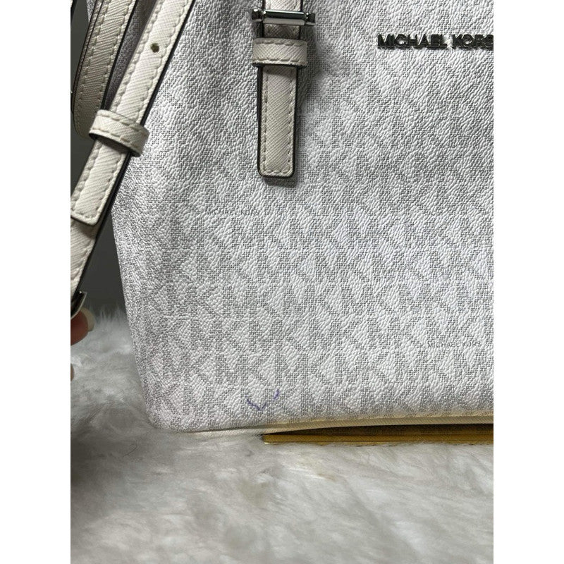 ORIG Preloved MK Jet Set Travel Extra-Small Logo Tote Bag Optic White