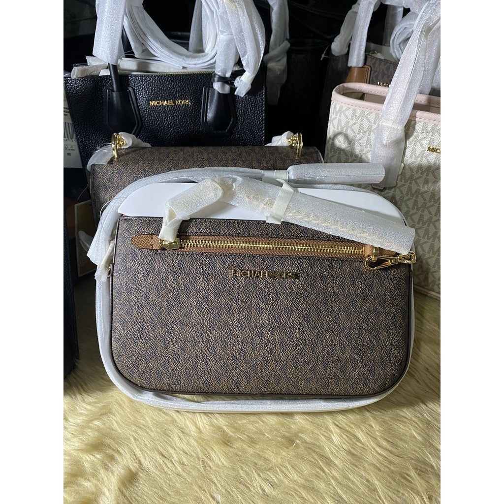 ORIG & IMPORTED MK JET SET LARGE LOGO CROSSBODY CHAIN BAG BROWN BLACK VANILLA