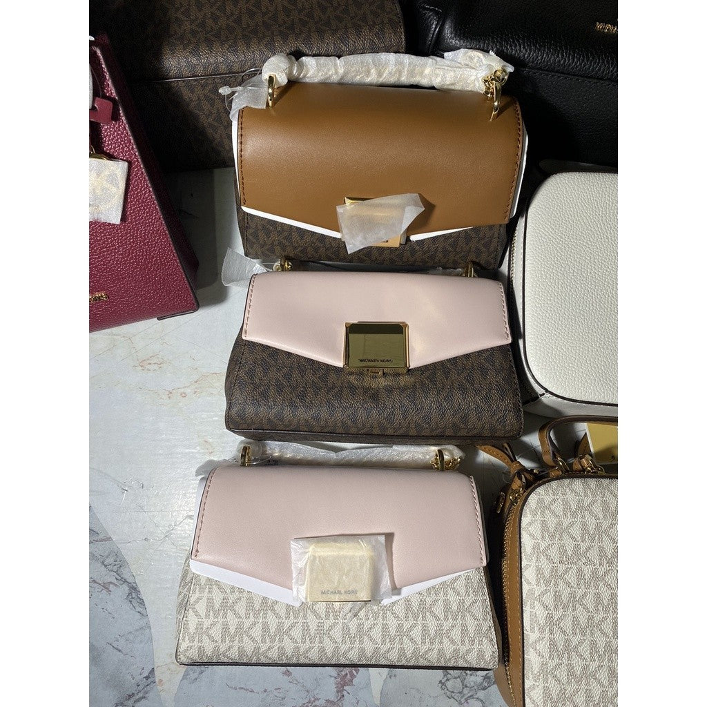 MK Lita Extra SMALL Two-Tone Logo and Leather Crossbody Bag - Mono Brown