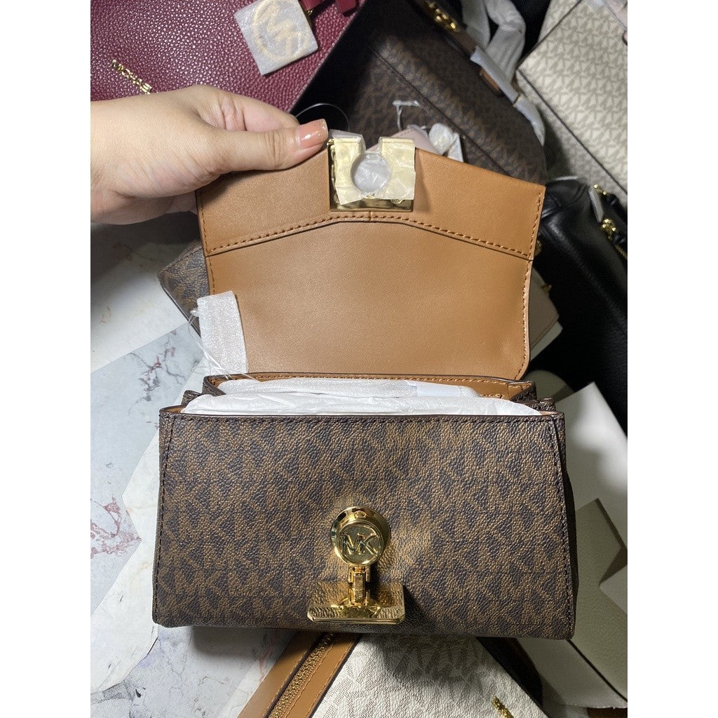 MK Lita Extra SMALL Two-Tone Logo and Leather Crossbody Bag - Mono Brown