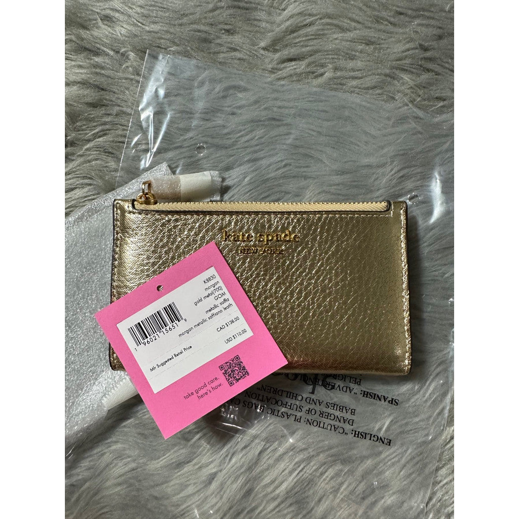 ORIG & IMPORTED KS Retail Morgan Metallic Small Slim Bifold Wallet GOLD
