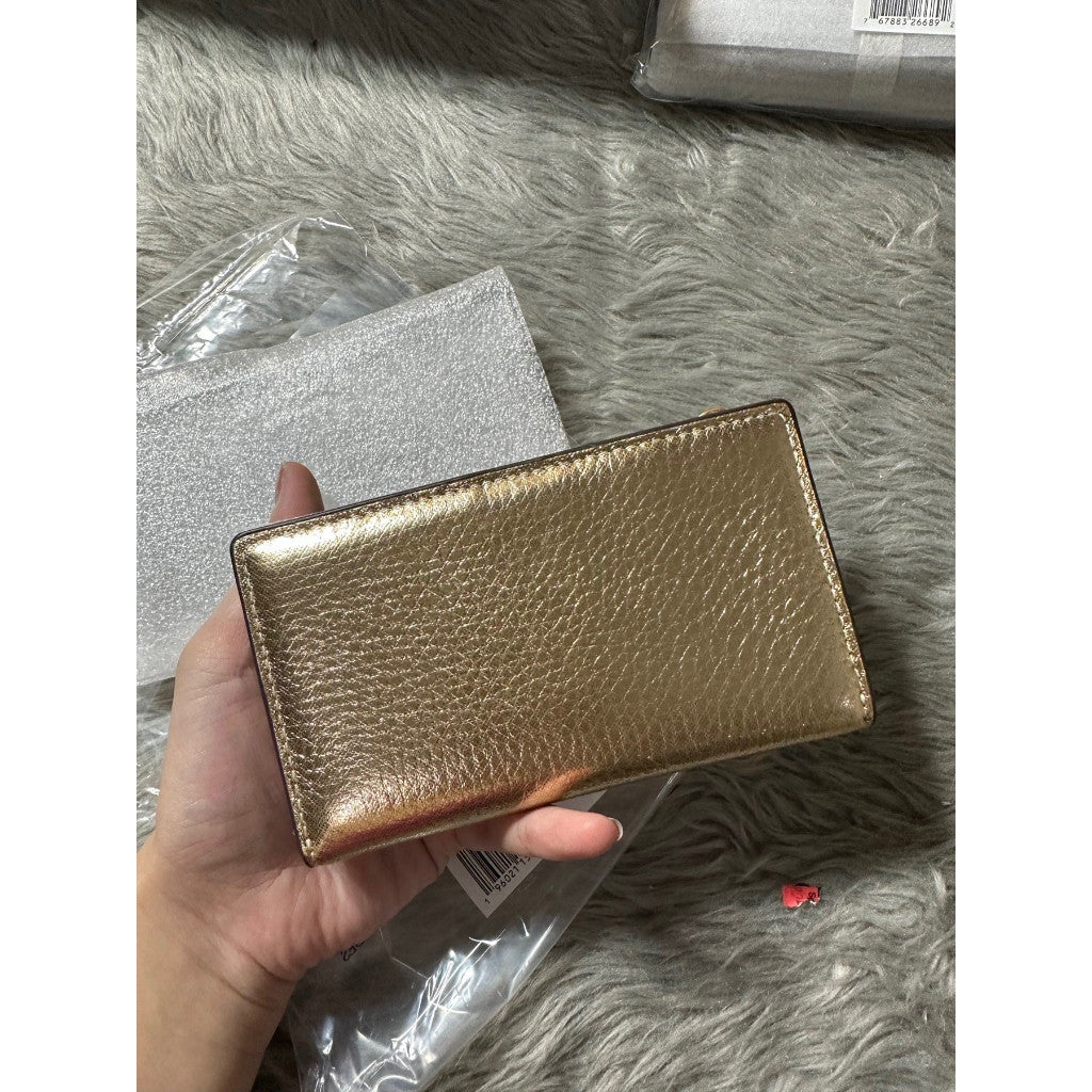 ORIG & IMPORTED KS Retail Morgan Metallic Small Slim Bifold Wallet GOLD