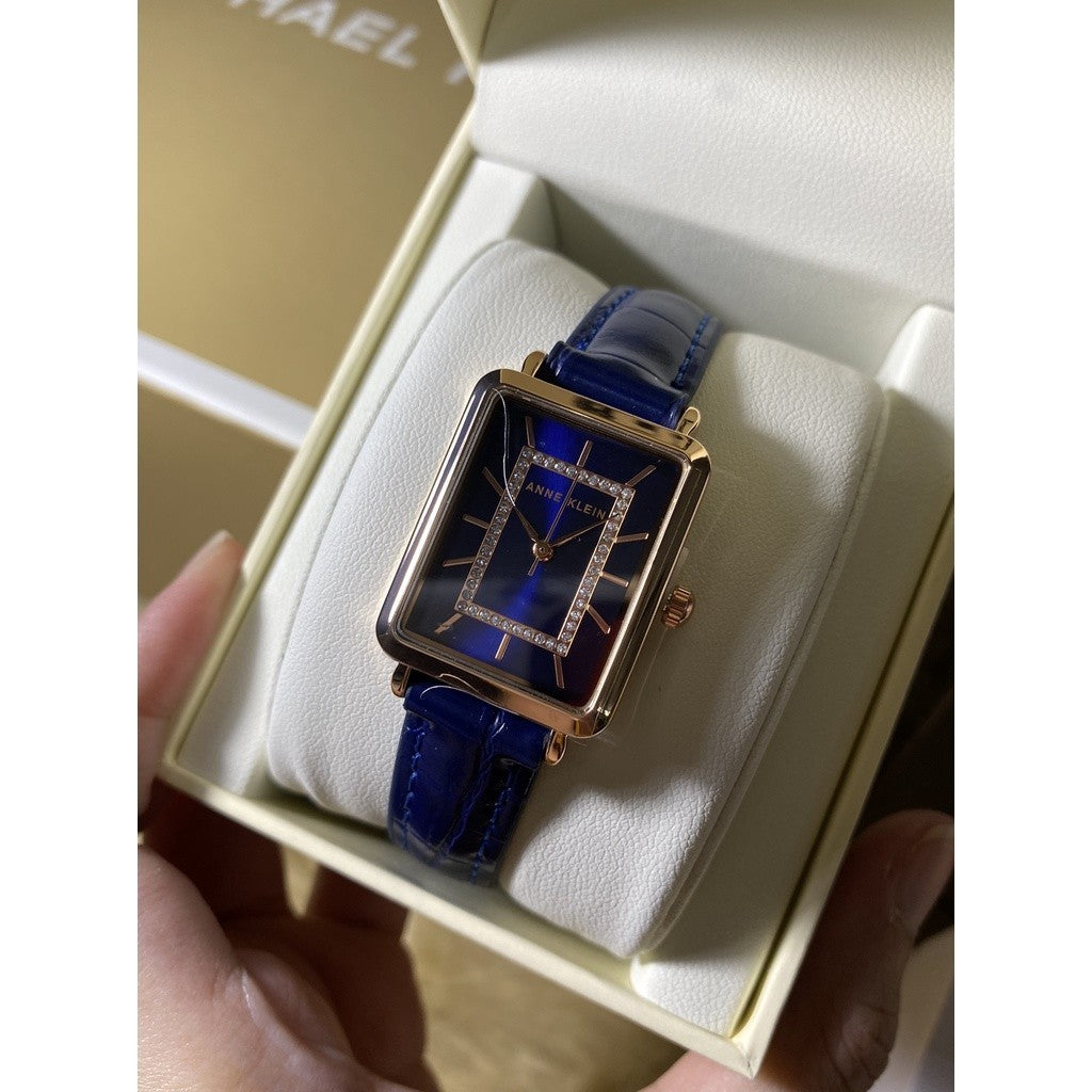 AK Klein Women's Glitter Accented Croco-Grain Strap Watch, Blue (Model: AK/3820RGNV)