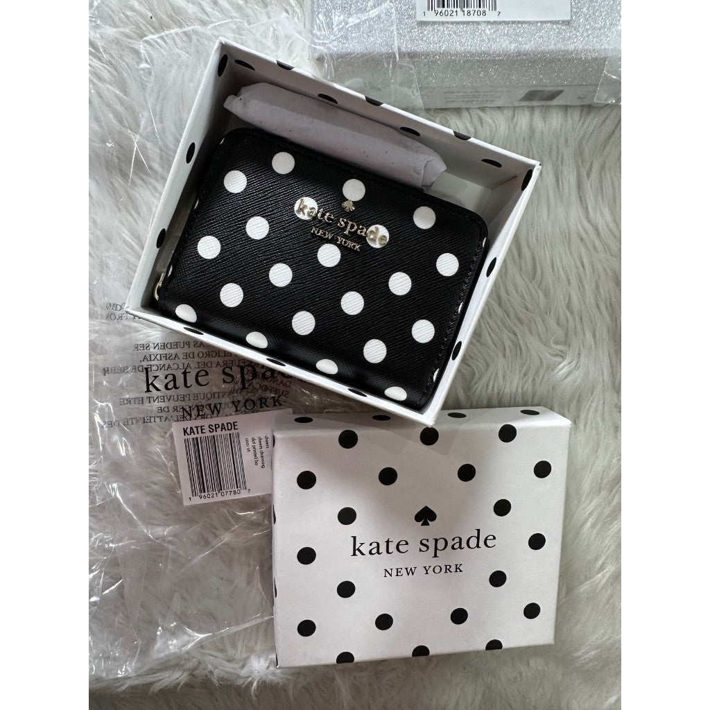 ORIG & IMPORTED KS Cheers Boxed Small Zip Around Card Case Wallet Black Polka