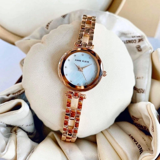 AK Klein AK/3120MPRG Premium Crystal Accented Rose Gold-Tone Open Bracelet Women's Watch