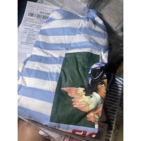 ORIG & IMPORTED FIORUCCI PEED QUEEN ANGELS STRIPE T-SHIRT DRESS BLUE W07TSTR1CMLXS XS ONLY