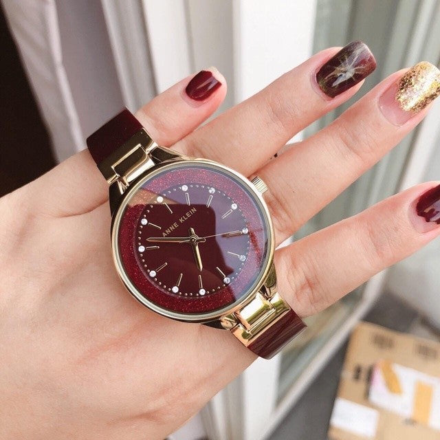 AK Klein Women's AK/1408BYBY Premium Crystal Accented Gold-Tone and Burgundy Watch