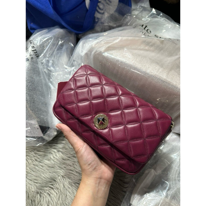 ORIG & IMPORTED KS Burgundy Maroon Quilted Natalia Flap Crossbody Small Bag