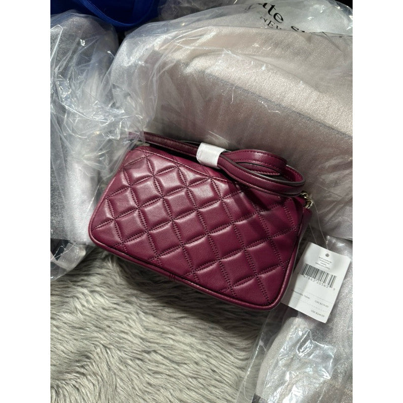 ORIG & IMPORTED KS Burgundy Maroon Quilted Natalia Flap Crossbody Small Bag