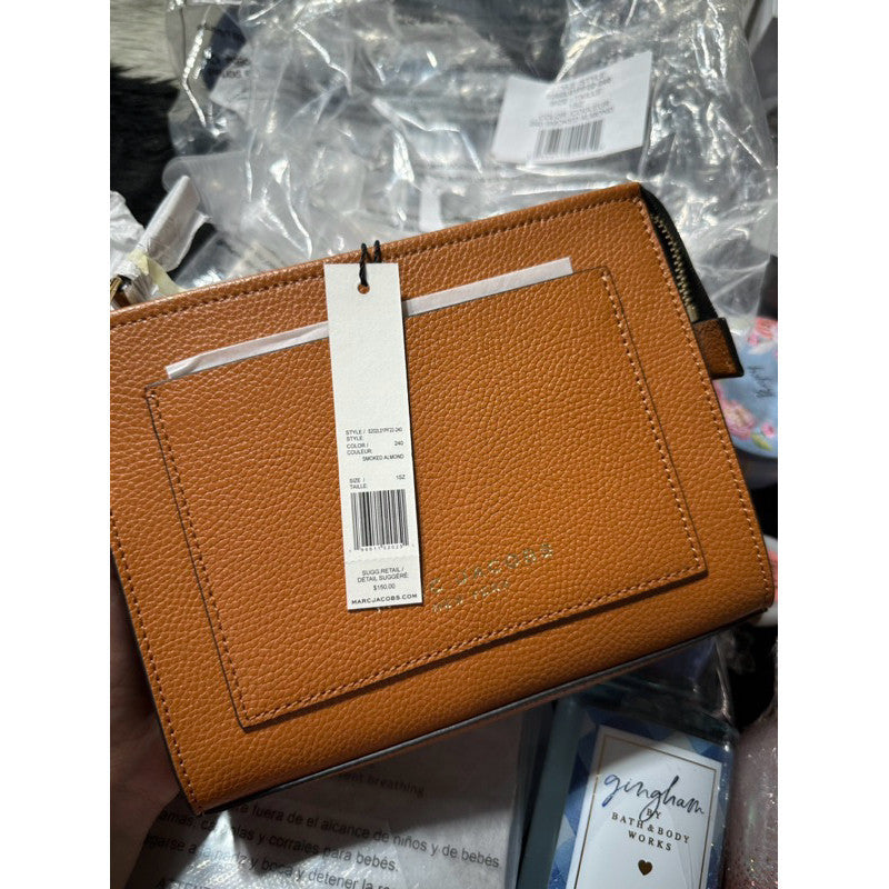 SALE! ORIG & IMPORTED MJ The Grind Leather Cosmetic Pouch Brown Smoked Almond