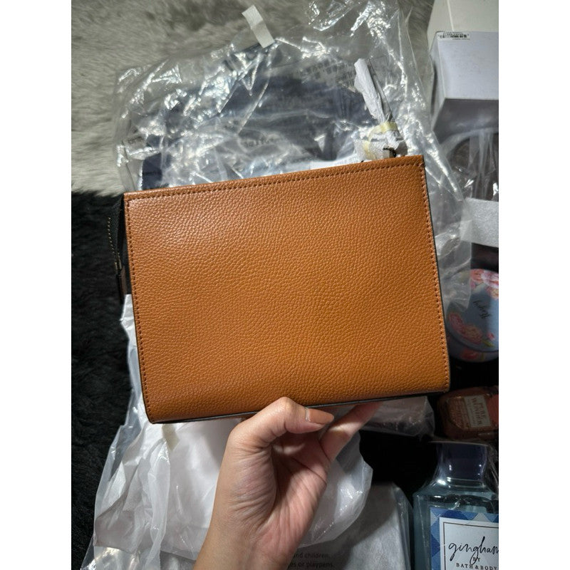 SALE! ORIG & IMPORTED MJ The Grind Leather Cosmetic Pouch Brown Smoked Almond