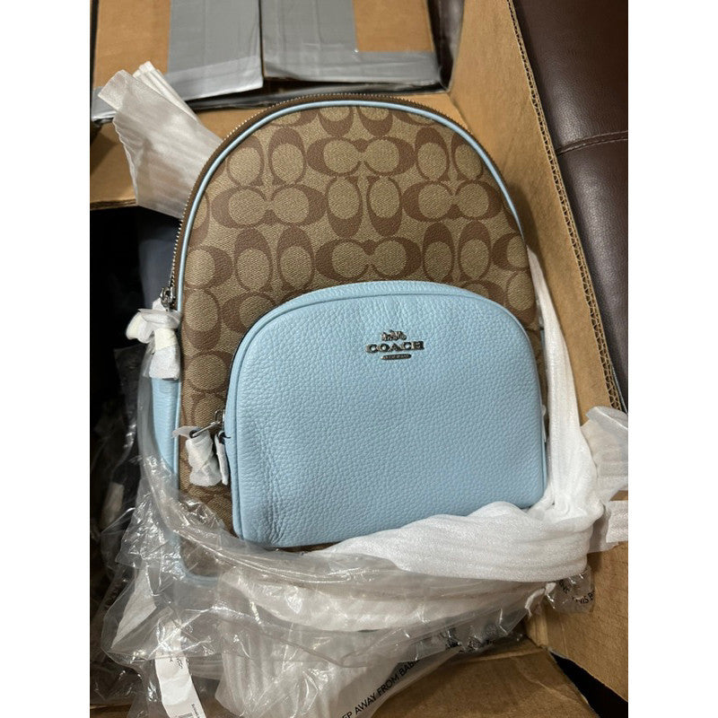 Coach on sale Court Backpack In Signature Canvas Silver/Khaki/Powder Blue