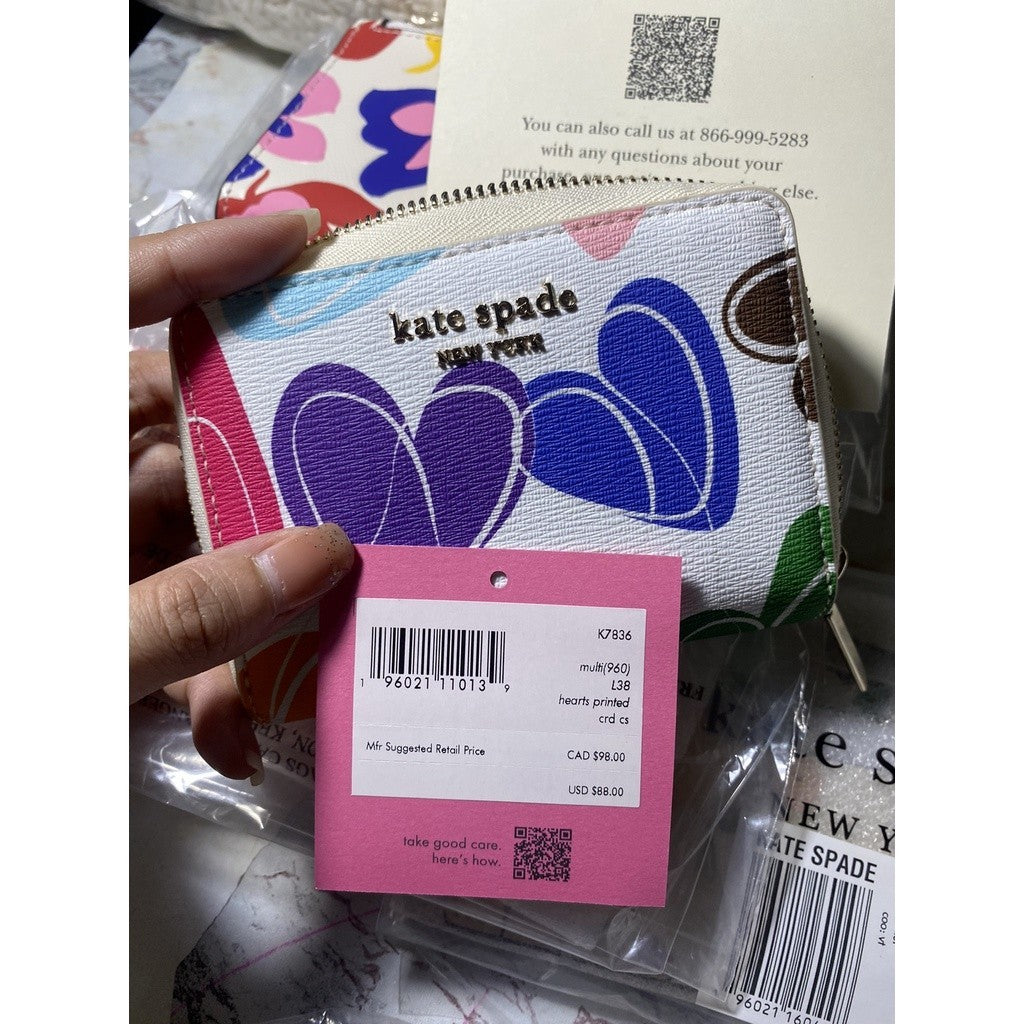 ORIG & IMPORTED KS Rainbow Hearts Card Case Zip Around Coin Wallet