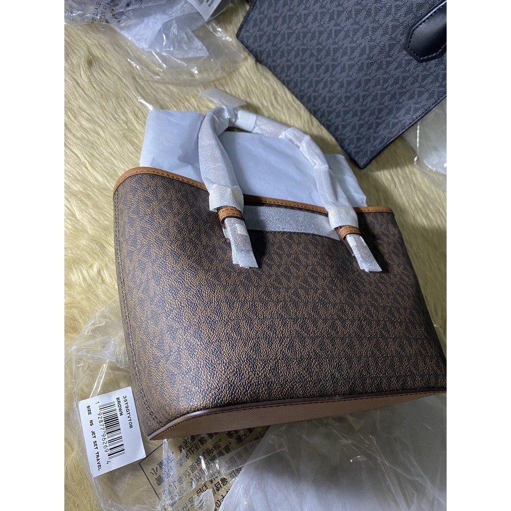 MK Jet Set Travel Extra-Small Logo Top-Zip Tote Bag BROWN