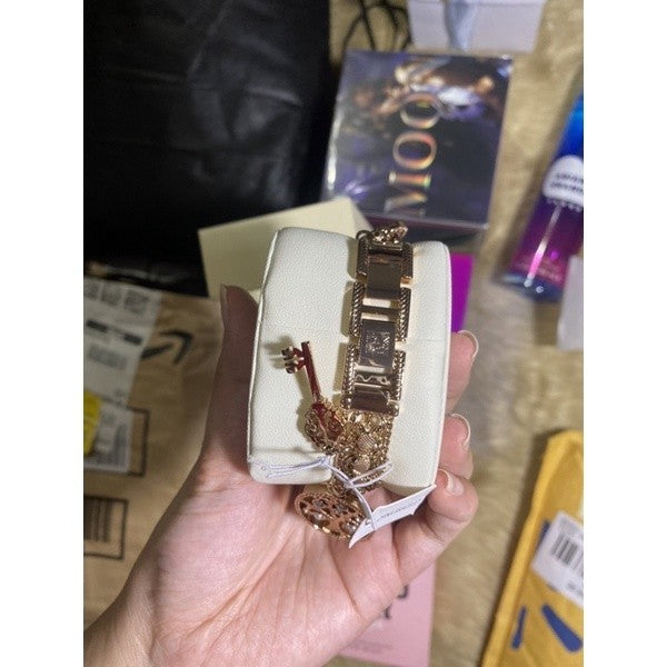 AK Klein Women's Premium Rose Gold-Tone Charm Bracelet Watch 8096RMCH 8096CHRM