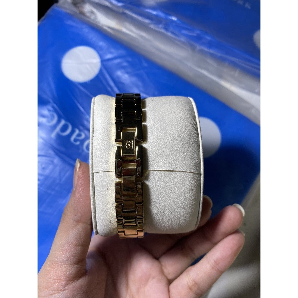 AK Klein Women's AK/2512IVGB Diamond-Accented Dial Gold Tone Ivory White Bangle Watch