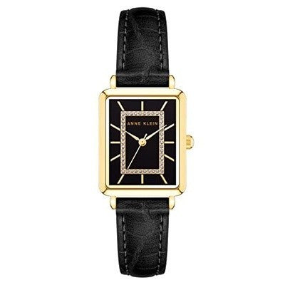 AK Klein Women's Glitter Accented Croco-Grain Strap Watch, Black leather AK/3820GPBK