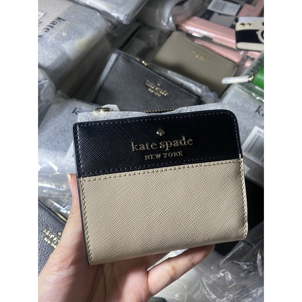 ORIG & IMPORTED KS Staci Colorblock Small L-zip Bifold Wallet in Warm Beige Multi