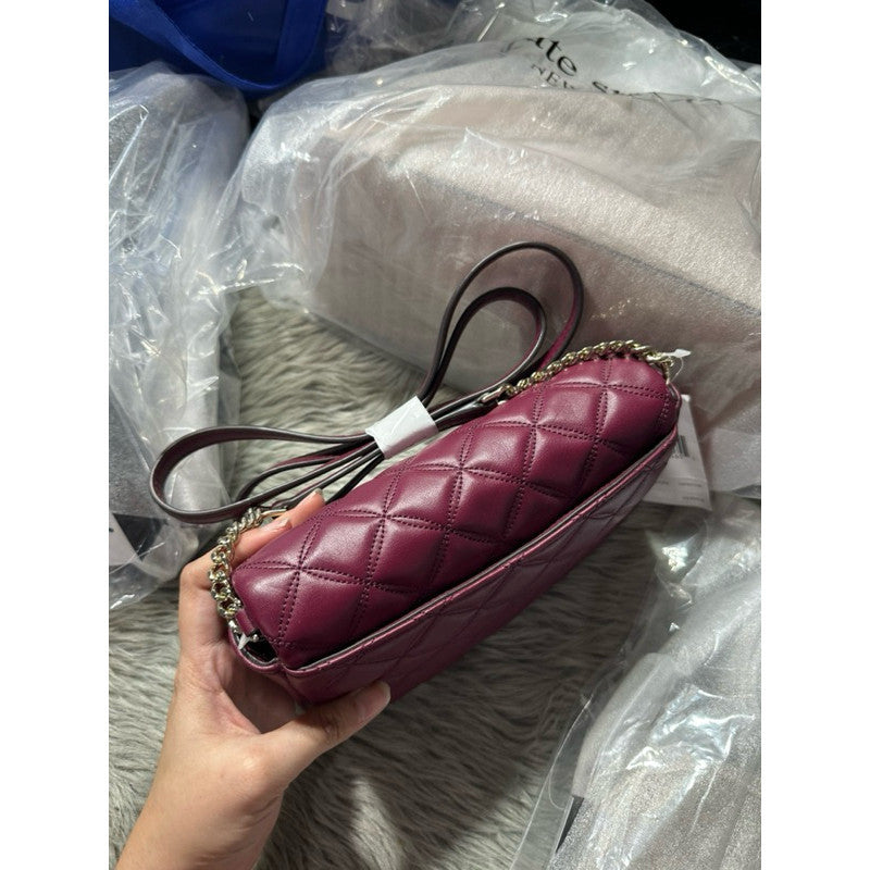 ORIG & IMPORTED KS Burgundy Maroon Quilted Natalia Flap Crossbody Small Bag