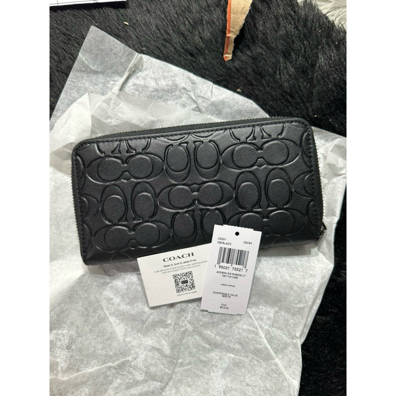 ORIG & IMPORTED CCH Accordion In Signature Leather Long Men's Wallet Black Embossed